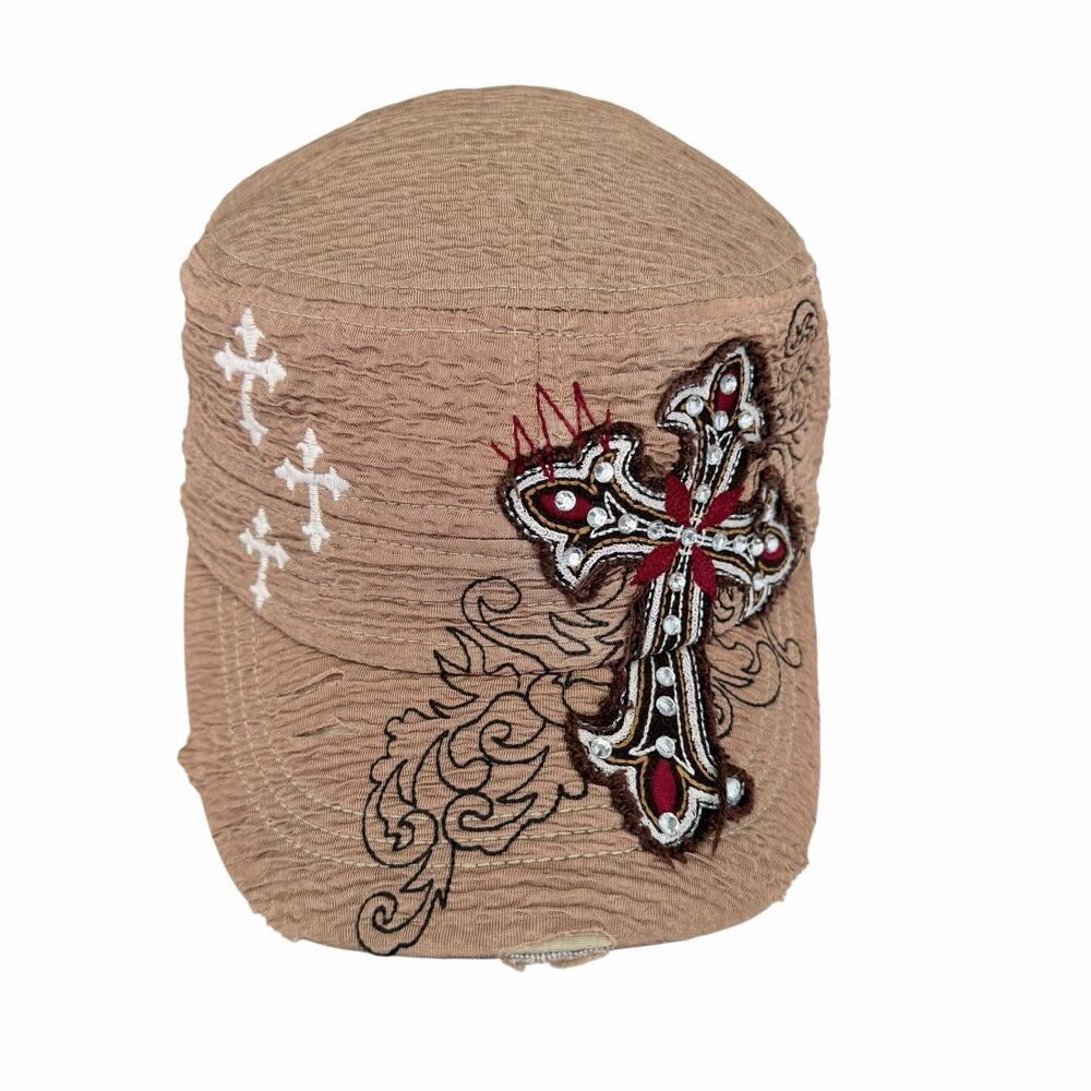 Y2K Vintage Hat By Leader Cross Adorned Distressed Look